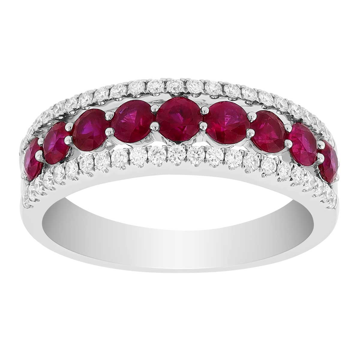 Round Ruby & Diamond Layered Ring in White Gold