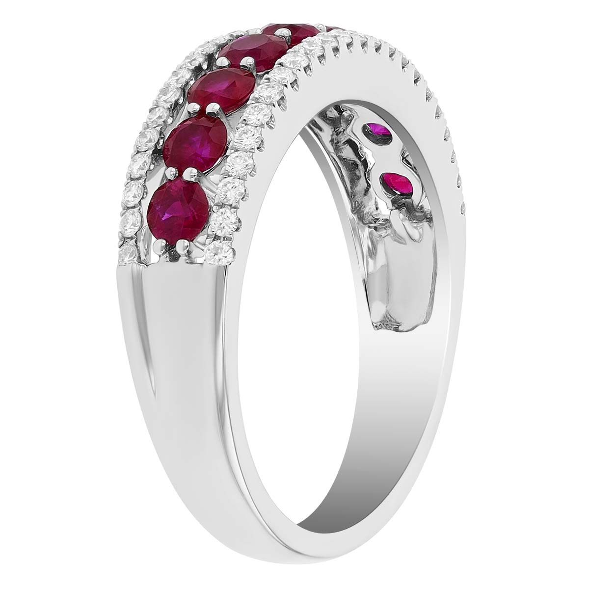 Round Ruby & Diamond Layered Ring in White Gold