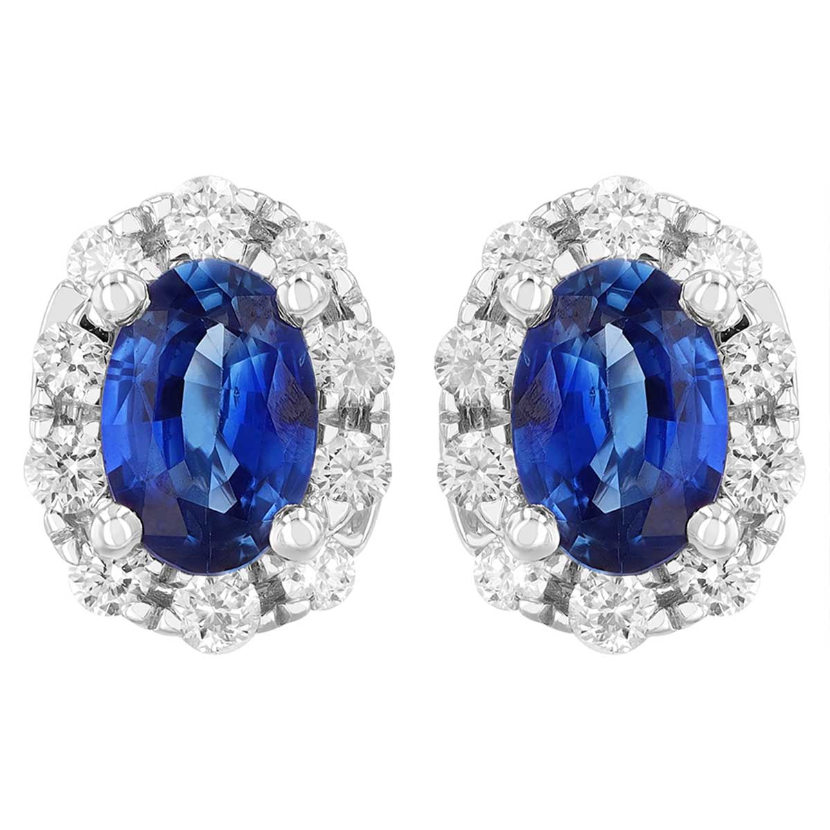 Oval Sapphire & Diamond Halo Stud Earrings in White Gold