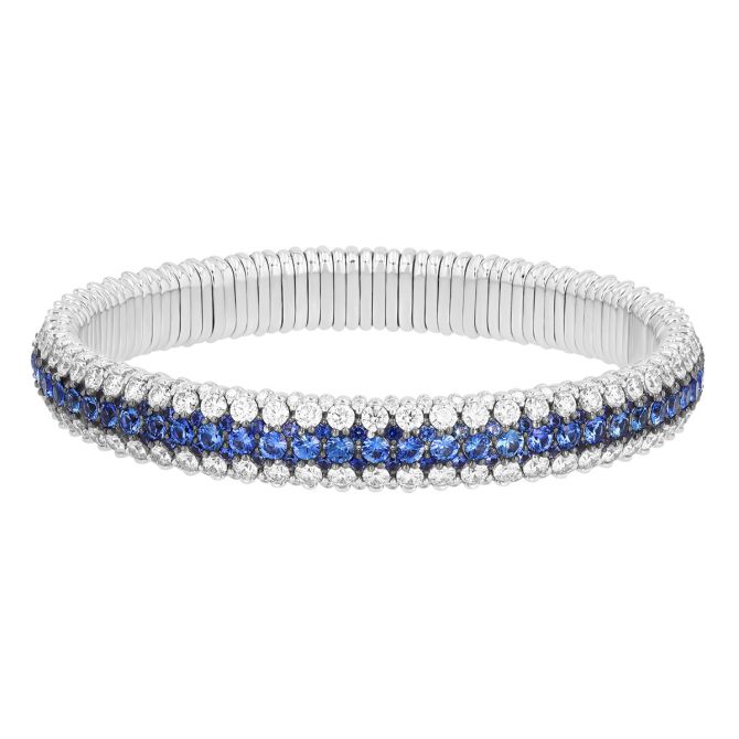 Demeglio Extensible Sapphire & Diamond 3 Row Stretch Bracelet in White Gold