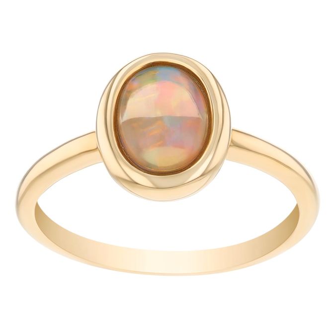 Oval Cabochon Opal Bezel Set Ring in Yellow Gold