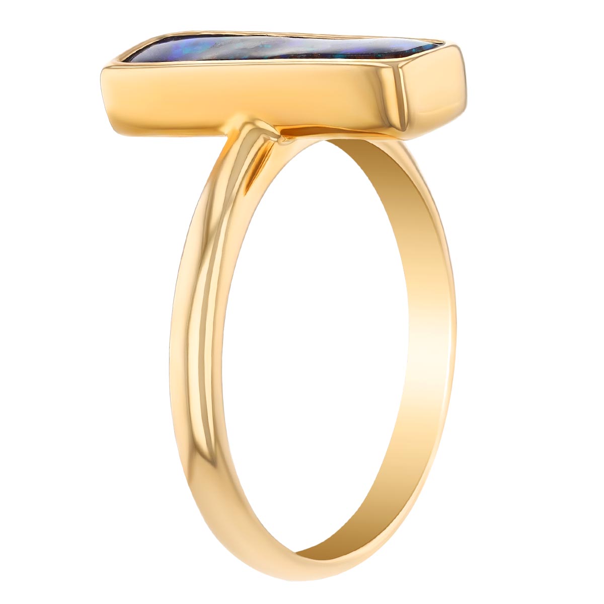 Freeform Boulder Opal Bezel Set Ring in Yellow Gold