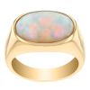 Oval Cabochon Opal Bezel Set Signet Ring in Yellow Gold