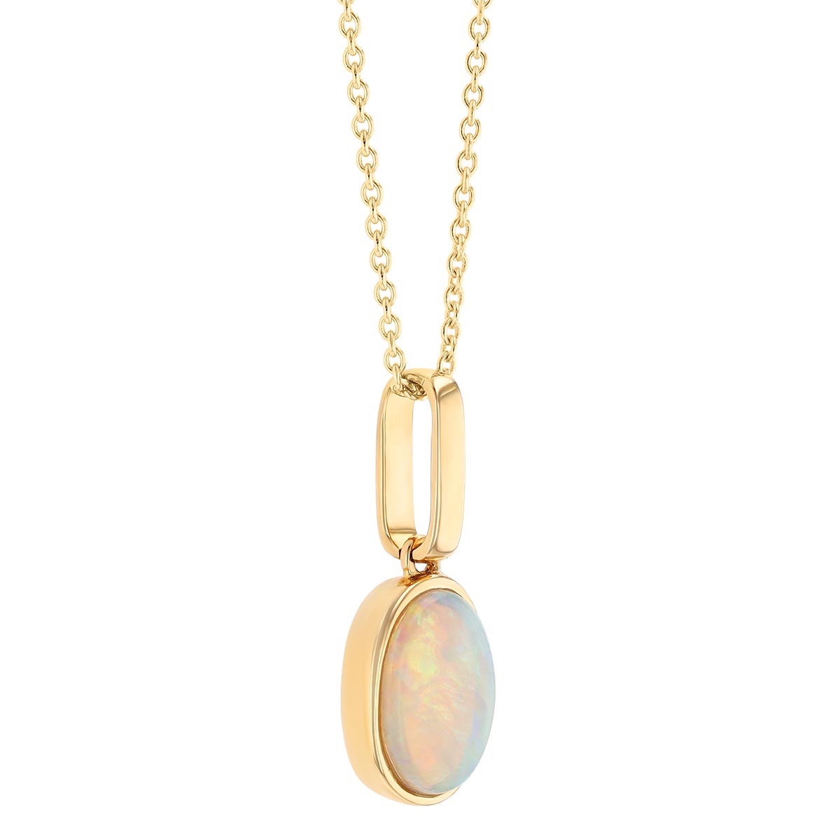Oval Cabochon Opal Bezel Set Pendant in Yellow Gold