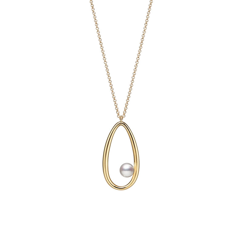 Mikimoto Moon Dew Akoya Cultured Pearl Open Teardrop Pendant in Yellow Gold, 24
