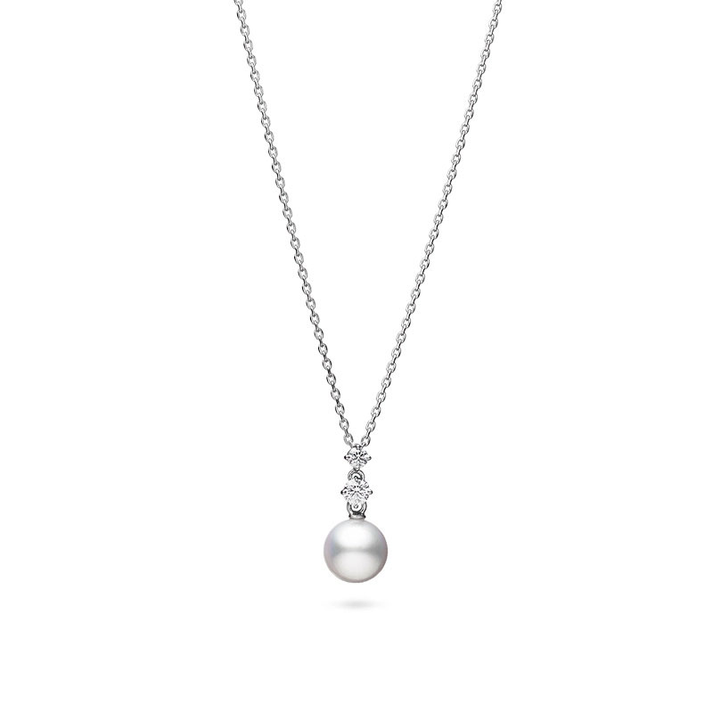 Mikimoto Morning Dew Akoya Cultured Pearl & Diamond Pendant in White Gold, 18