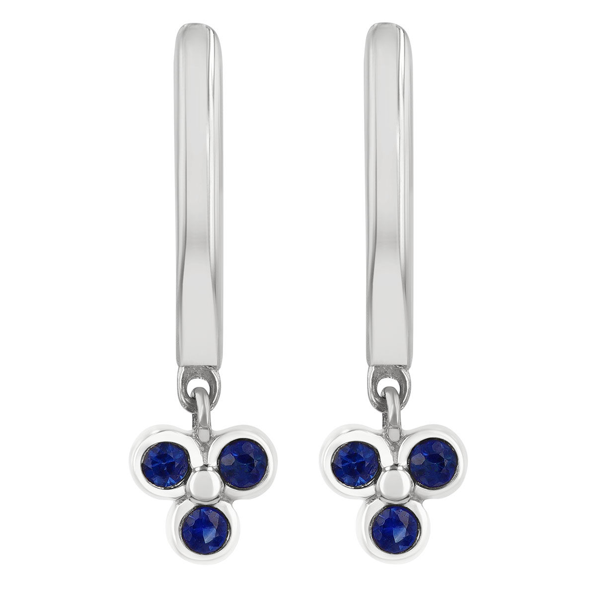 Sapphire Trio Dangle Huggie Hoop Earrings in White Gold