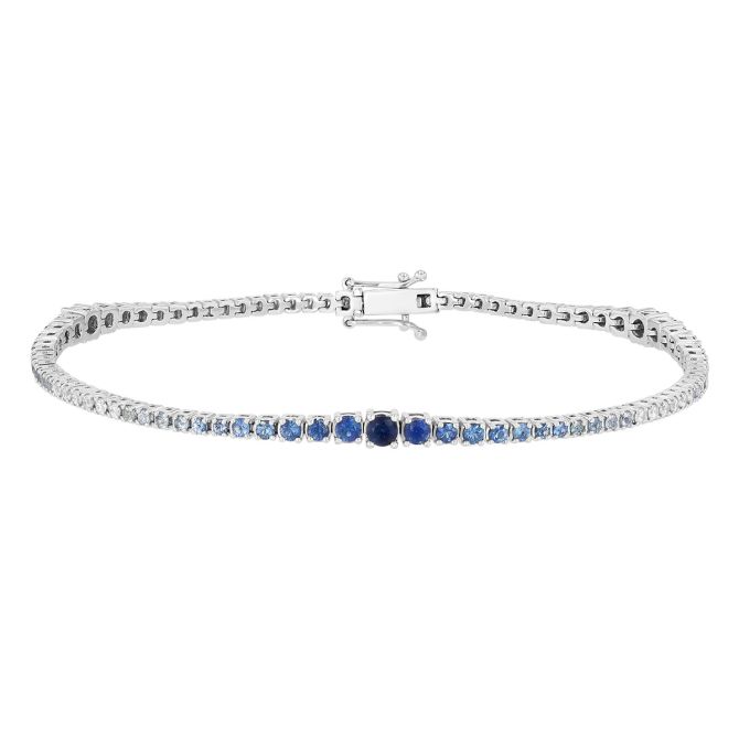 Graduated Ombre Sapphire & Diamond Tennis Bracelet in White Gold, 7.25"