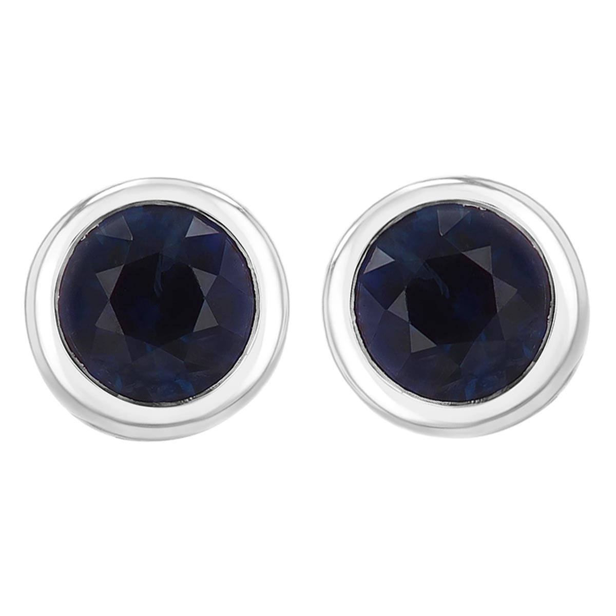 Round Sapphire Bezel Set Stud Earrings in White Gold
