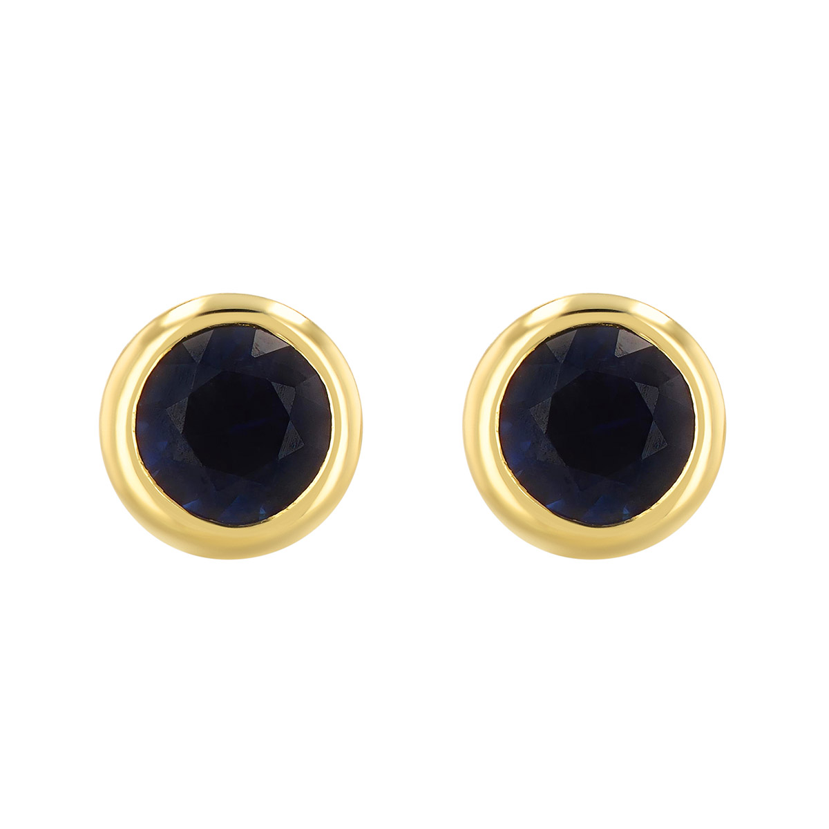 Bezel Set Round Sapphire Stud Earrings in Yellow Gold