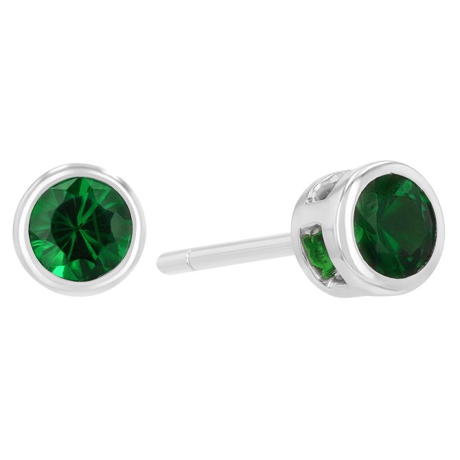 Bezel Set Round Tsavorite Garnet Stud Earrings in White Gold Borsheims