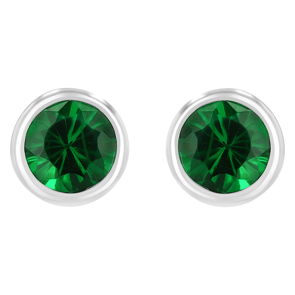 Bezel Set Round Tsavorite Garnet Stud Earrings in White Gold