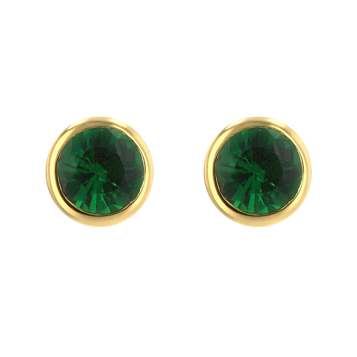 Bezel Set Round Tsavorite Garnet Stud Earrings in Yellow Gold