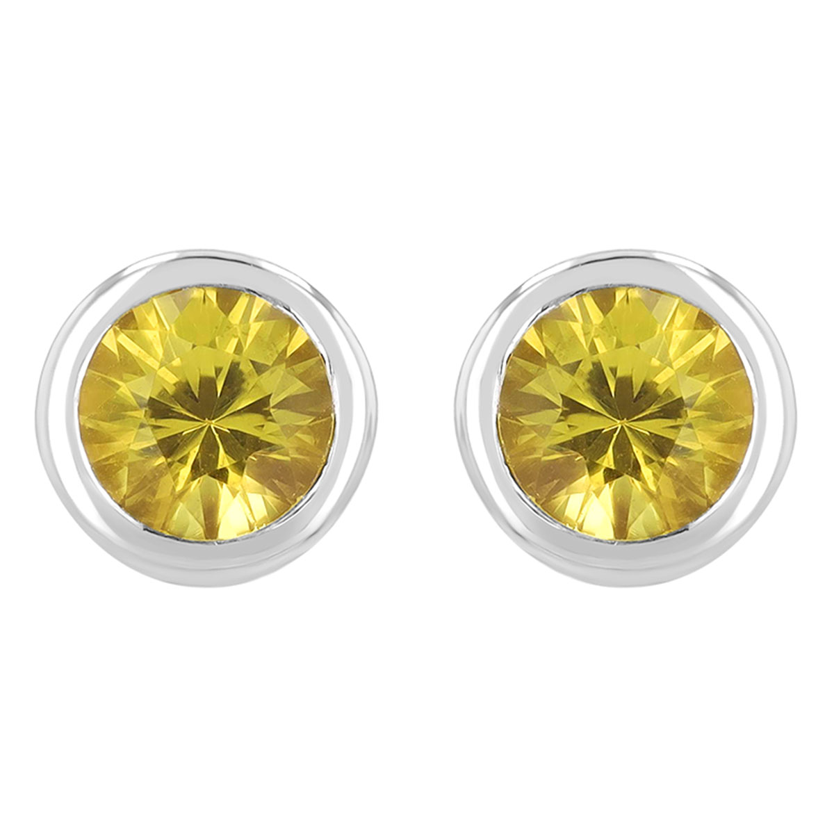 Bezel Set Round Yellow Sapphire Stud Earrings in White Gold