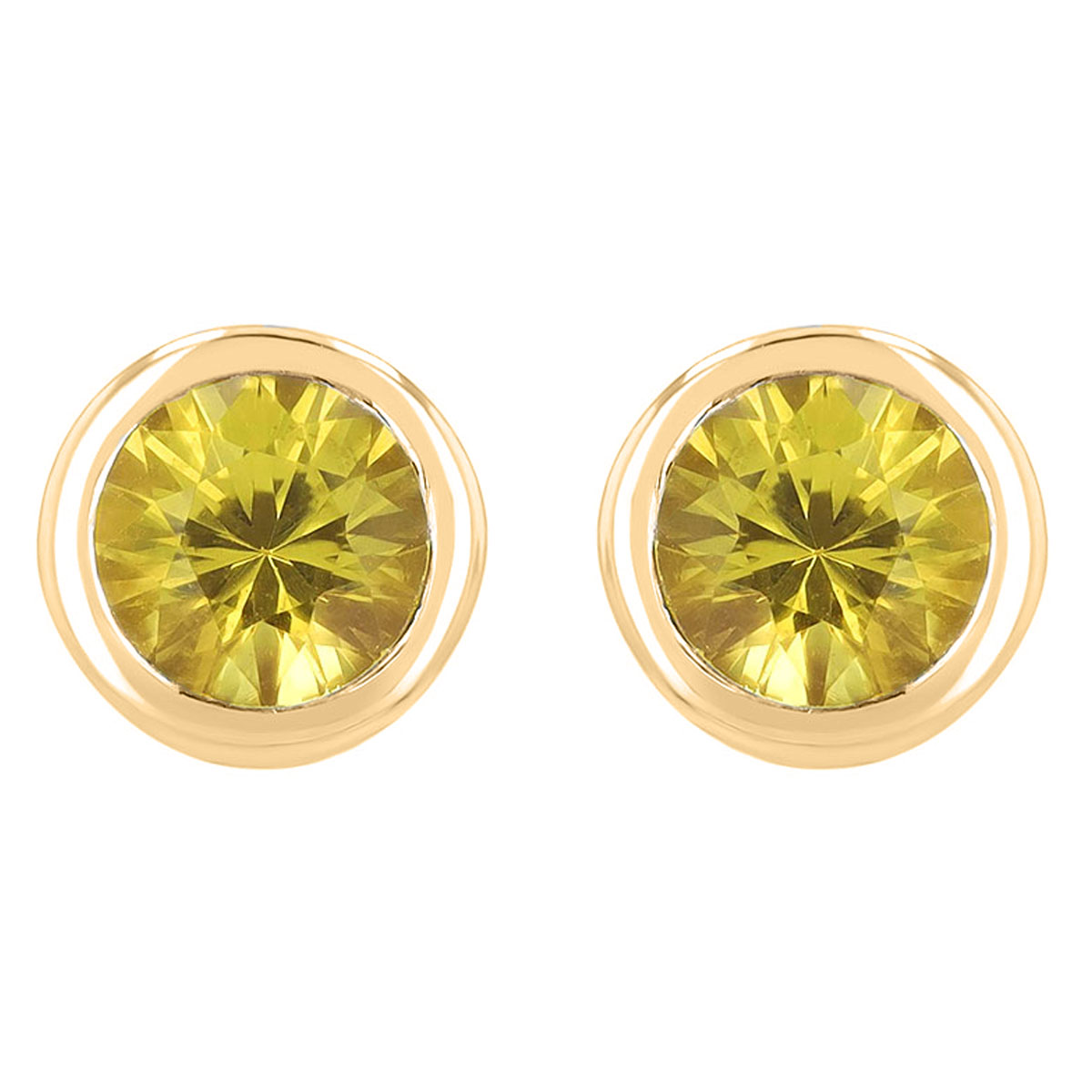 Bezel Set Round Yellow Sapphire Stud Earrings in Yellow Gold