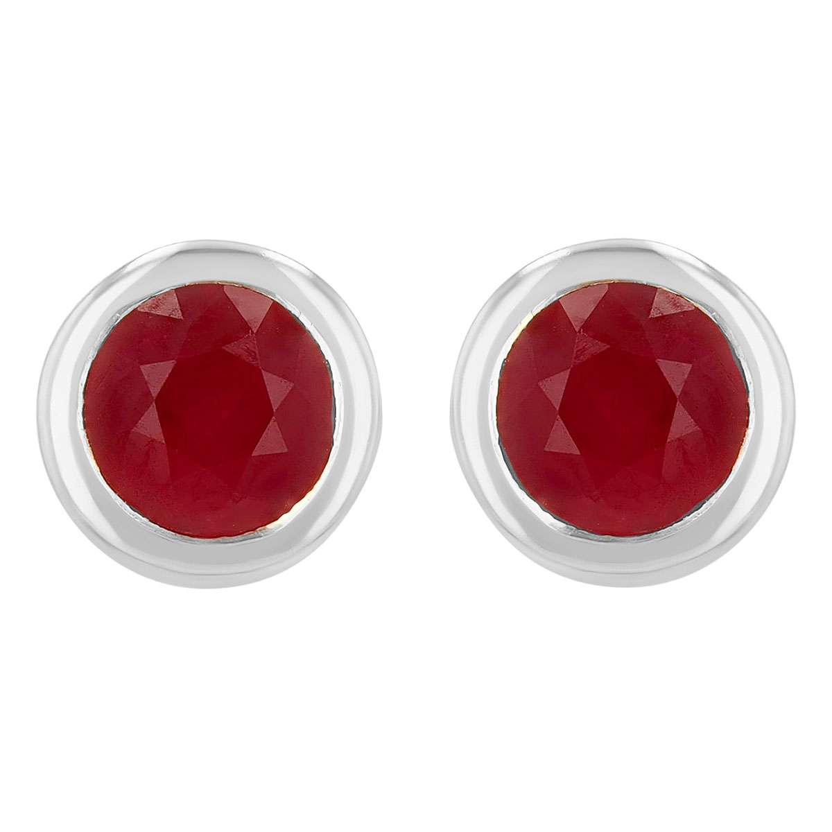 Bezel Set Round Ruby Stud Earrings in White Gold