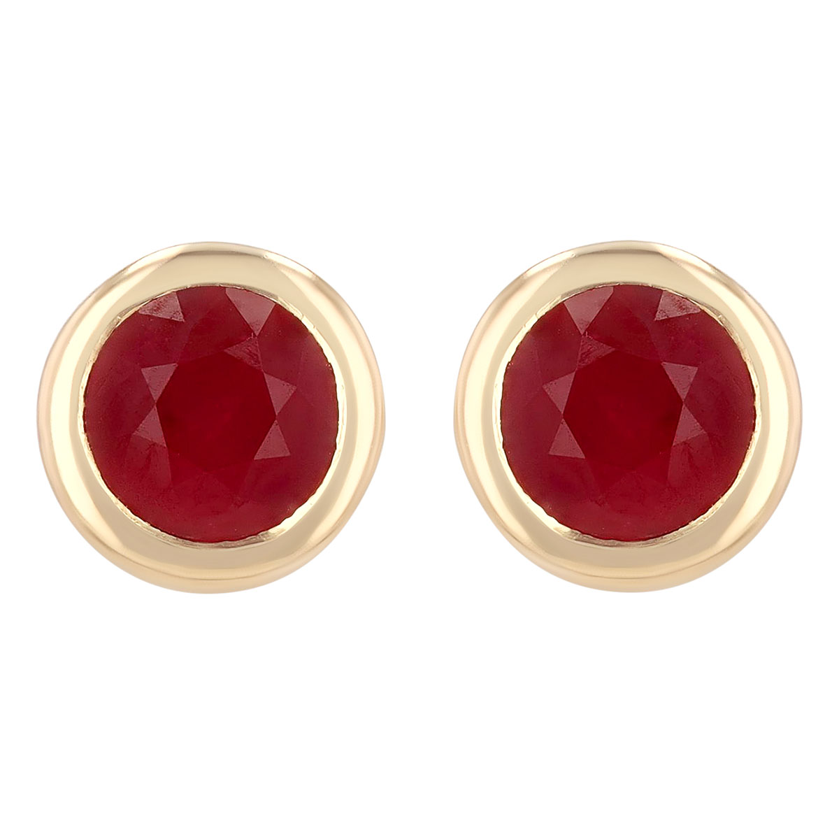 Bezel Set Round Ruby Stud Earrings in Yellow Gold