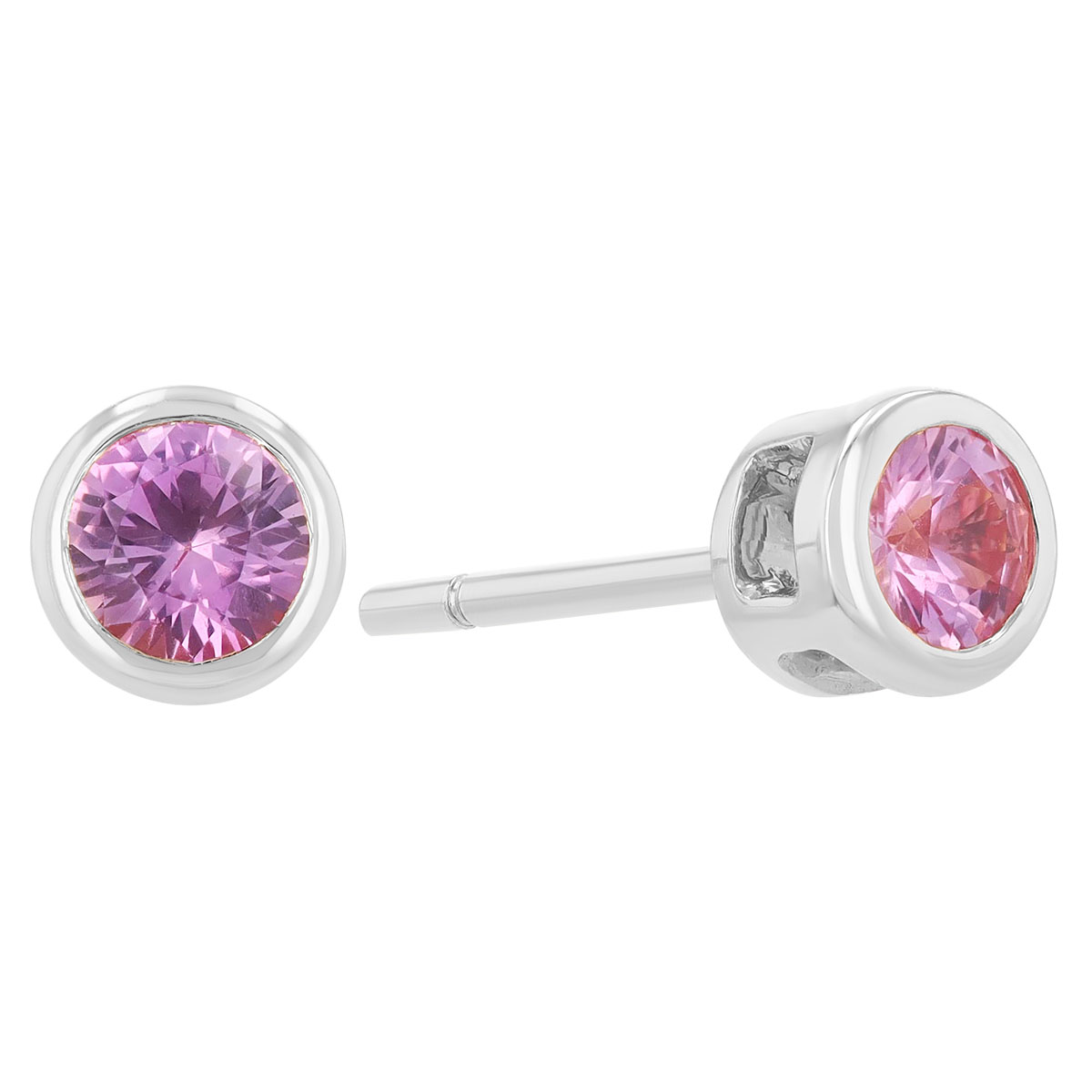 Bezel Set Round Pink Sapphire Stud Earrings in White Gold