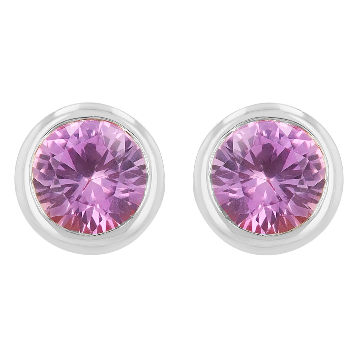 Bezel Set Round Pink Sapphire Stud Earrings in White Gold