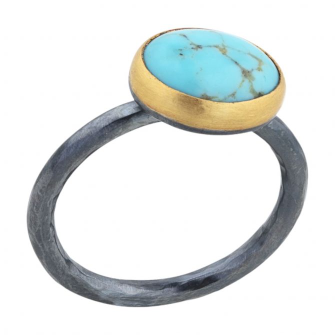 Lika Behar Katya Turquoise Bezel Set Ring in Yellow Gold & Oxidized Silver