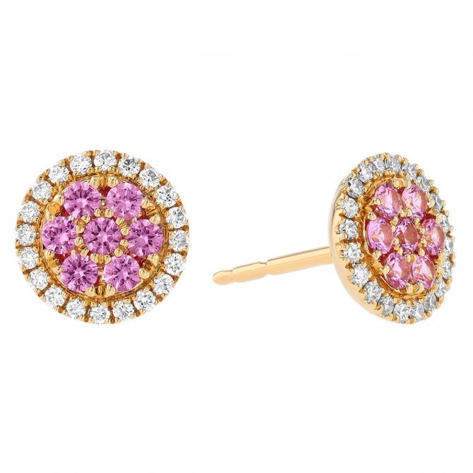 Frederic Sage Pink Sapphire Cluster & Diamond Halo Stud Earrings in Yellow Gold