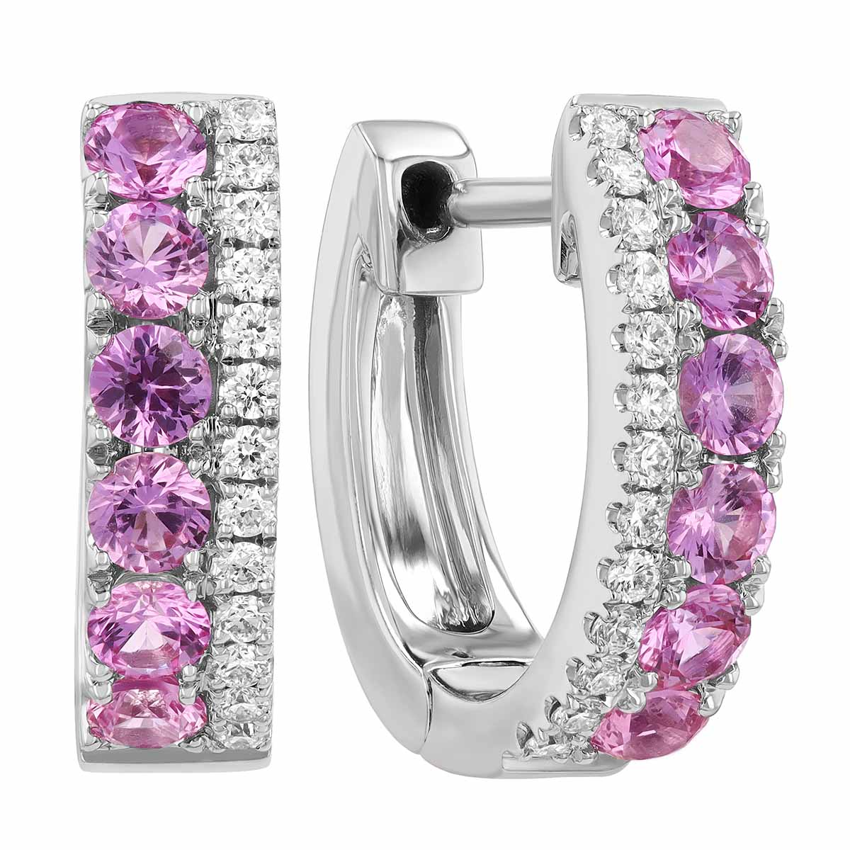 Frederic Sage Pink Sapphire & Diamond Row Huggie Hoop Earrings in White Gold