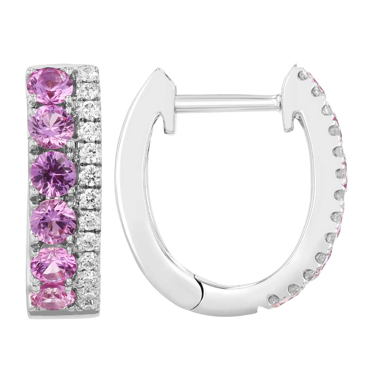 Frederic Sage Pink Sapphire & Diamond Row Huggie Hoop Earrings in White Gold