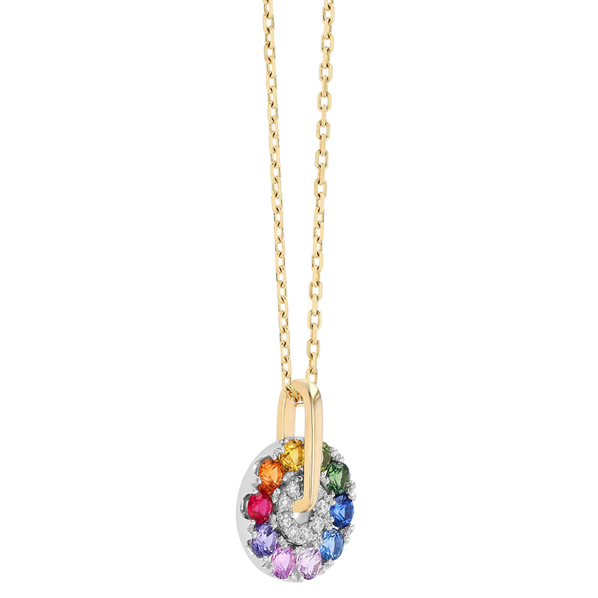 Frederic Sage Multicolored Sapphire & Diamond Circle Pendant in Two Tone