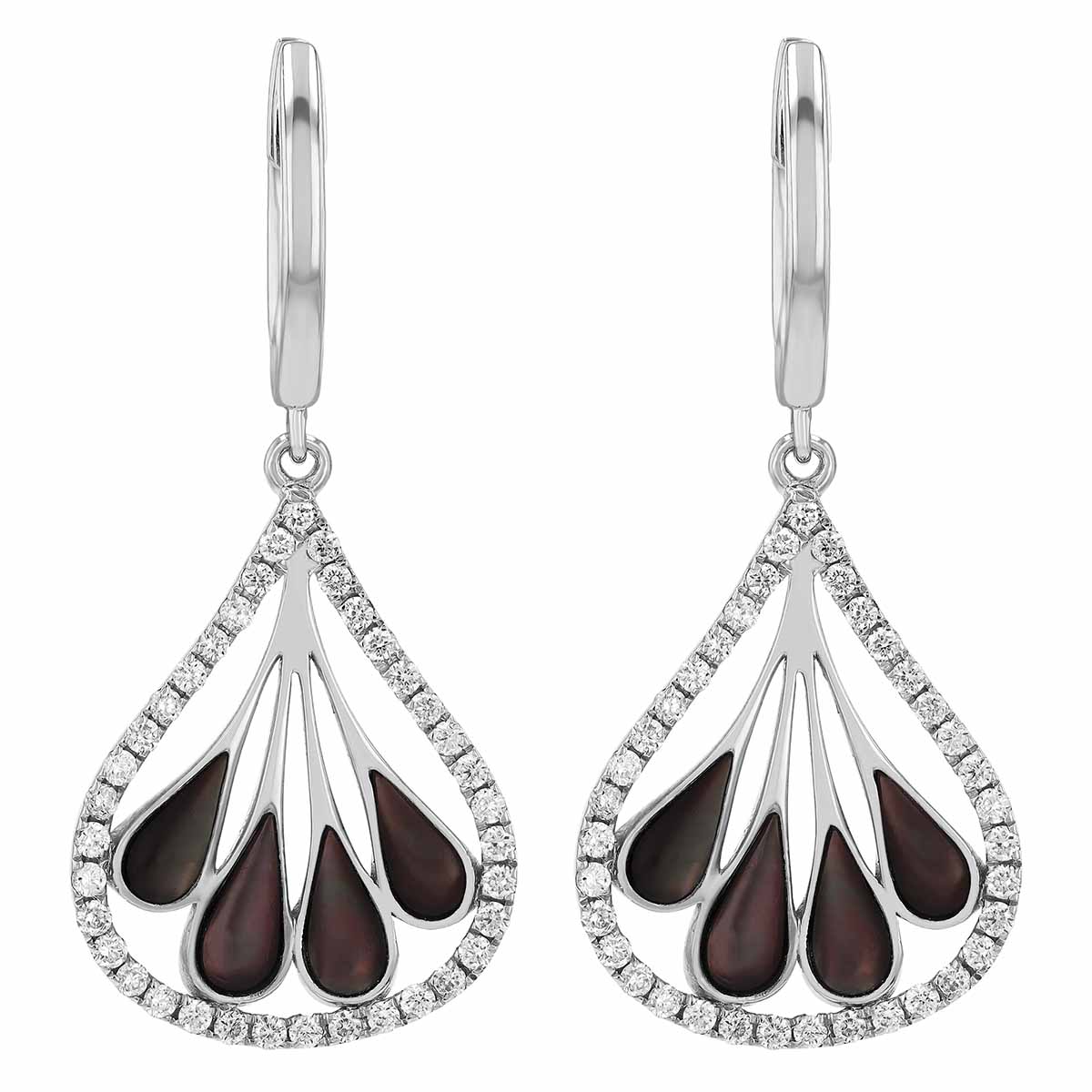 Frederic Sage Mother of Pearl & Diamond Teardrop Shape Dangle Hoop Earrings in White Gold