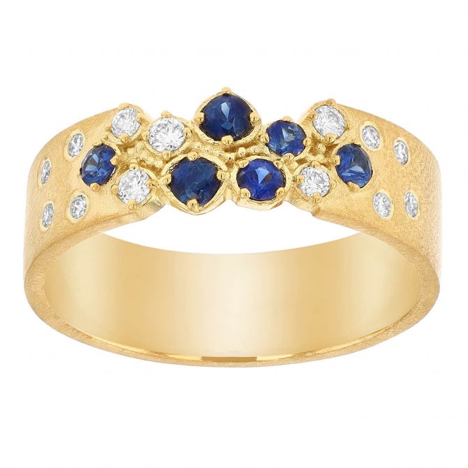 Marika Sapphire & Diamond Cluster Ring in Yellow Gold