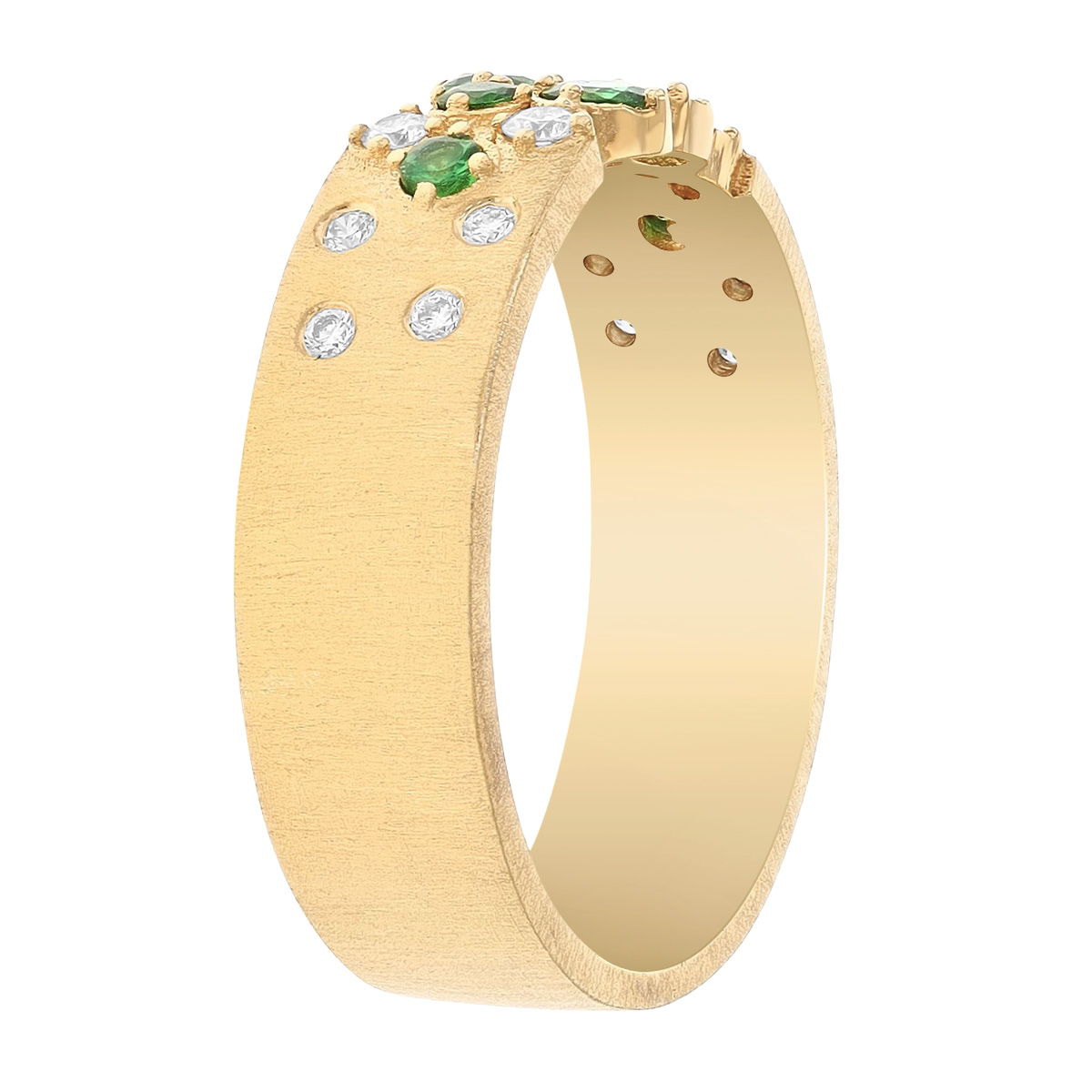Marika Tsavorite Garnet & Diamond Prong & Bezel Scatter Band Ring in Yellow Gold