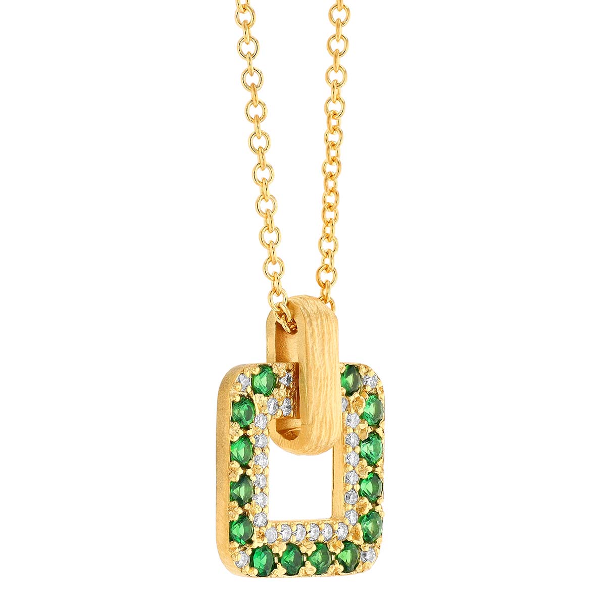 Marika Tsavorite Garnet & Diamond Open Square Pendant in Satin Yellow Gold