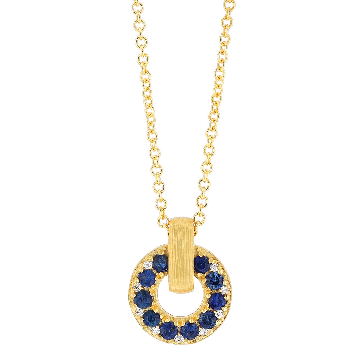 Marika Sapphire & Diamond Open Circle Pendant in Satin Yellow Gold