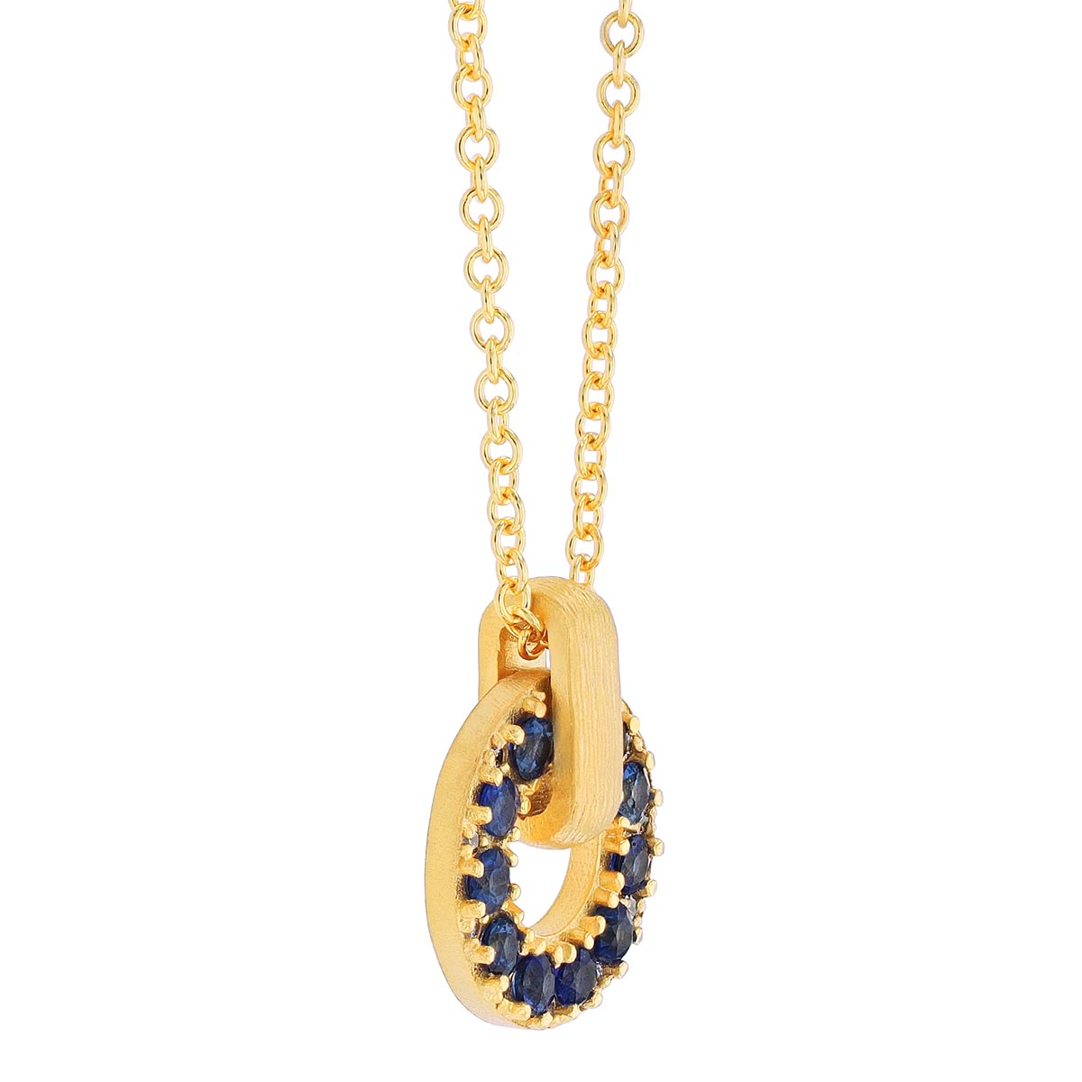 Marika Sapphire & Diamond Open Circle Pendant in Satin Yellow Gold