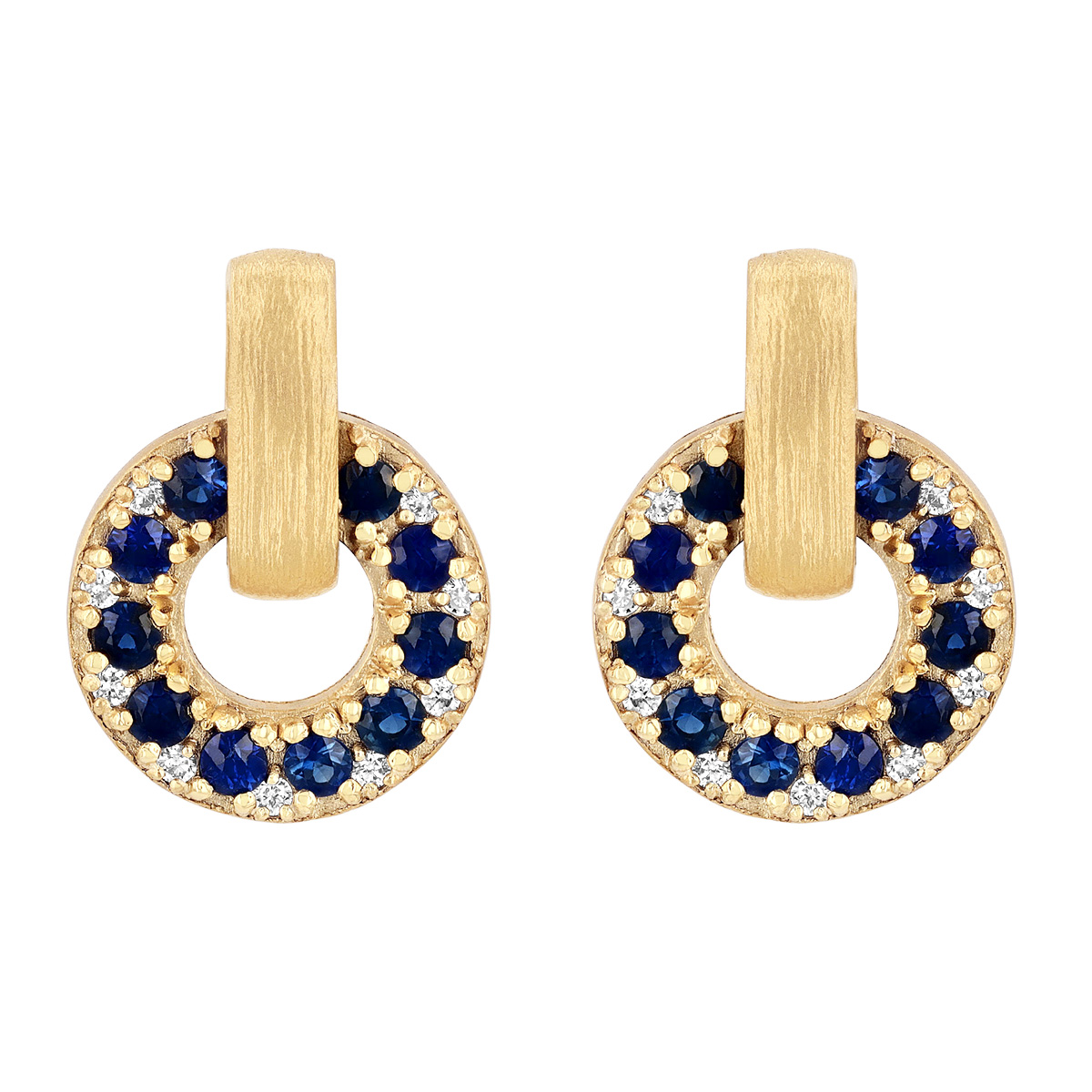 Marika Sapphire & Diamond Open Circle & Link Post  Earrings in Satin Yellow Gold
