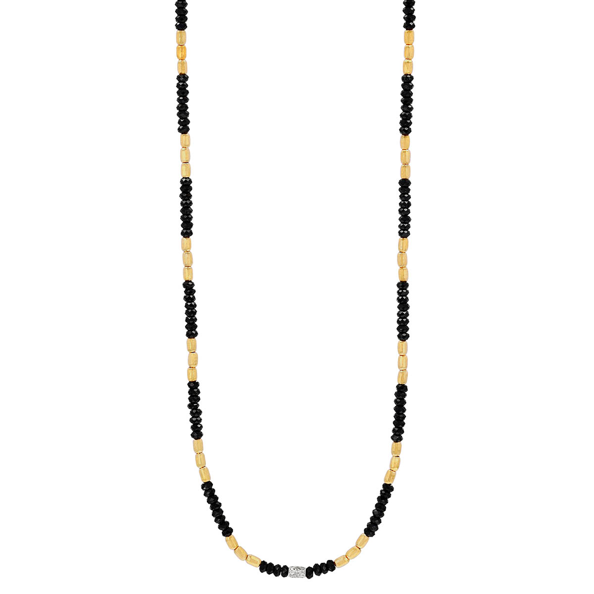 Marika Black Tourmaline, Yellow Gold & Diamond Pave Barrel Bead Necklace
