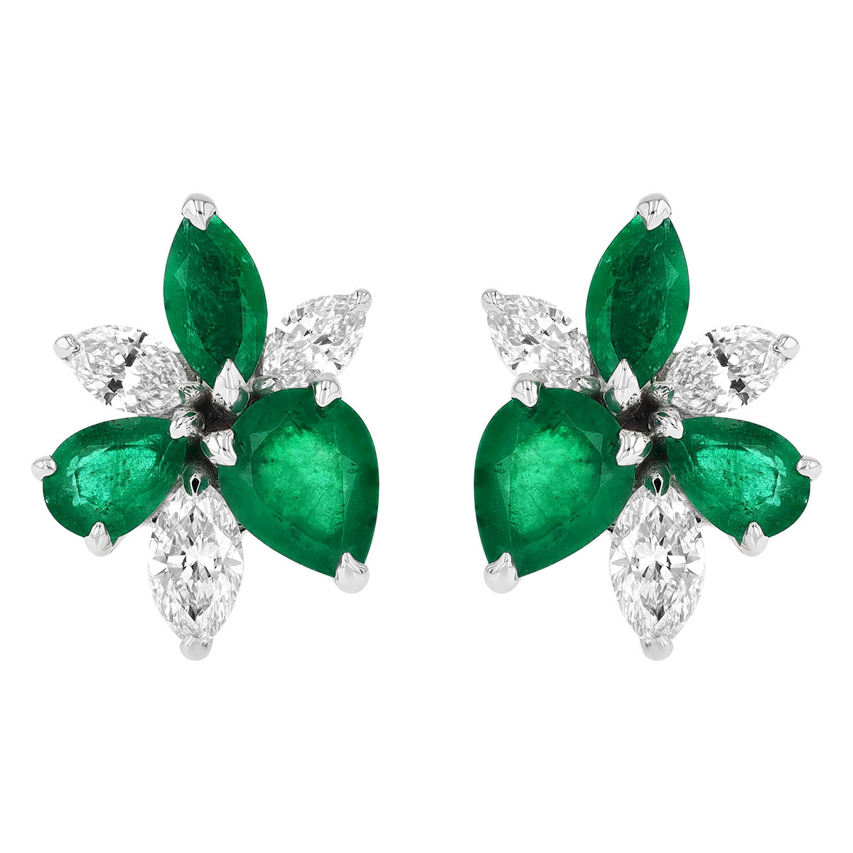 Multi-Shape Emerald & Marquise Diamond Floral Cluster Pendant in White Gold, 18