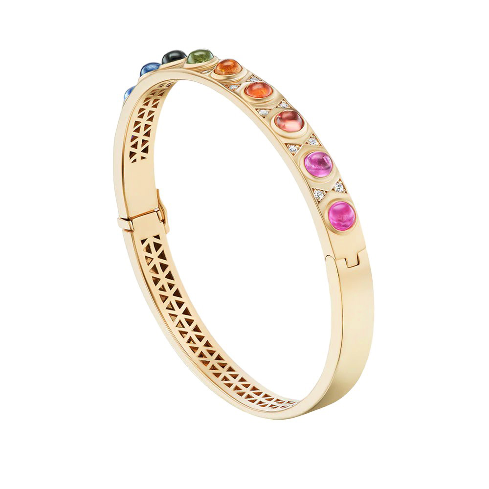 Harwell Godfrey Juju Cabochon Multicolored Sapphire Gemstone Bangle Bracelet in Yellow Gold