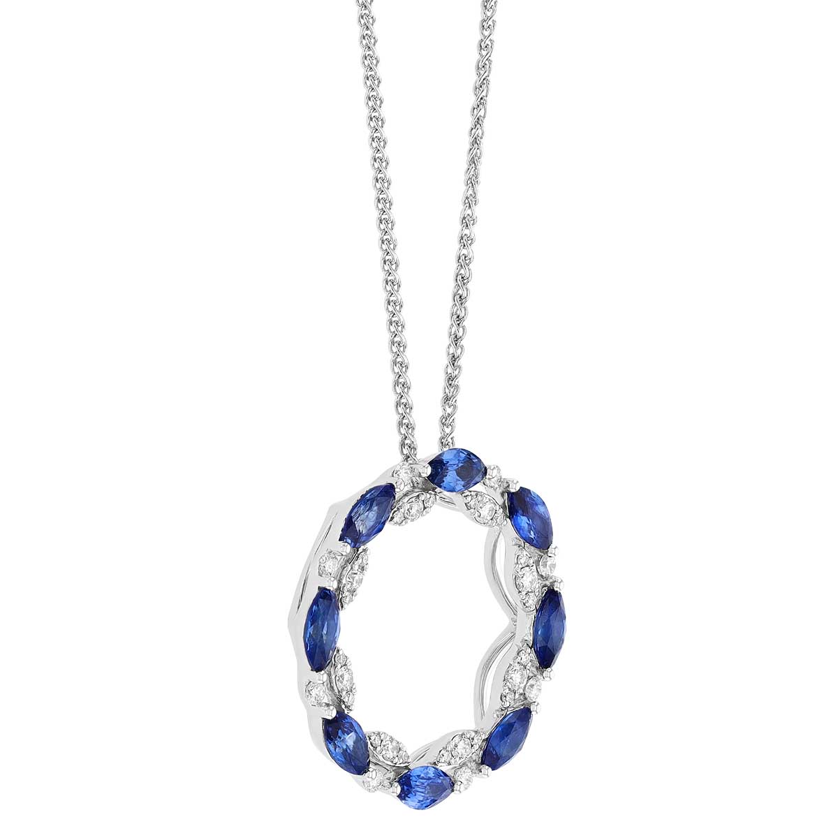 Marquise Sapphire & Diamond Double Open Circle Pendant in white Gold, 18