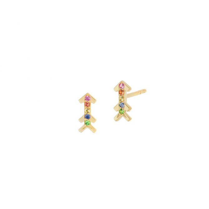Harwell Godfrey Multicolored Sapphire Arrow Stud Earrings in Yellow Gold