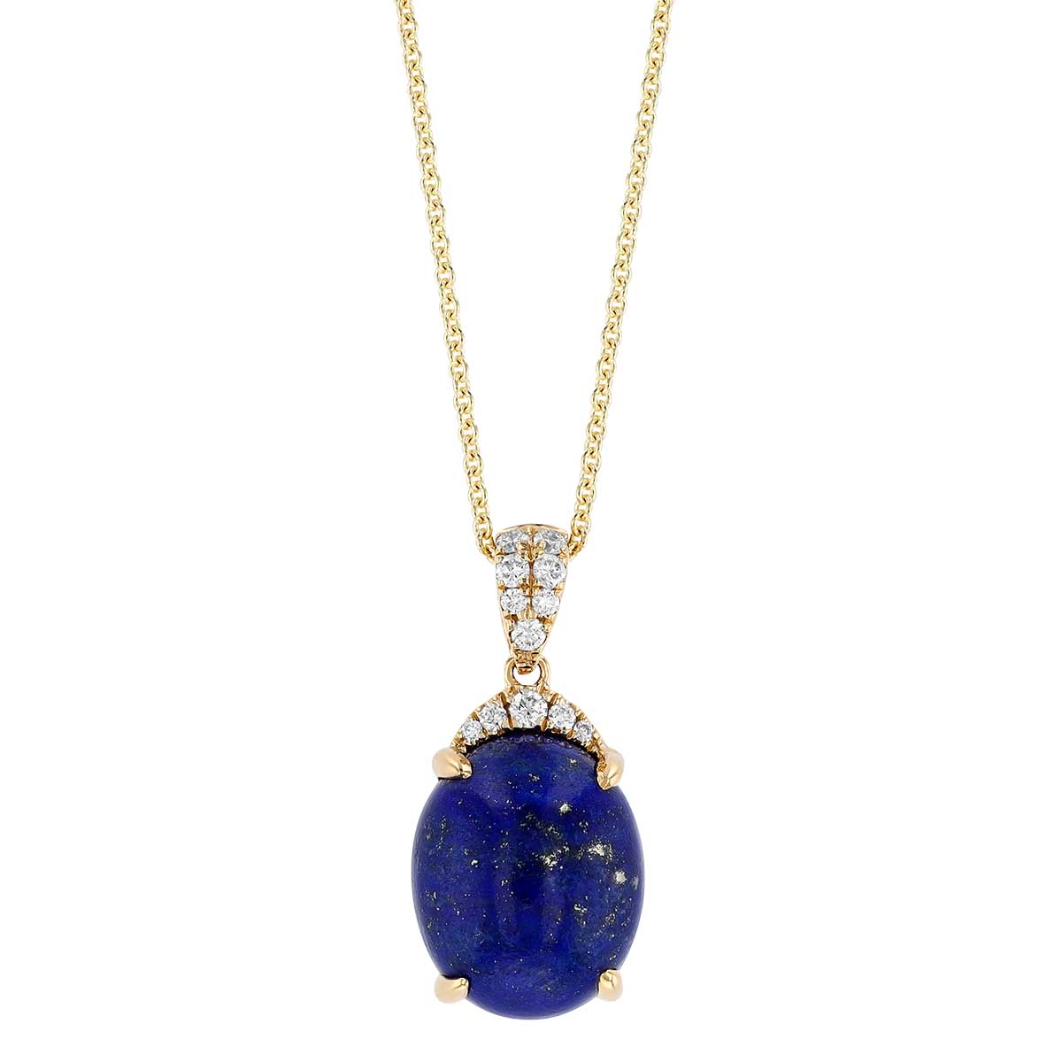Oval Cabochon Lapis Lazuli & Diamond Pendant in Yellow Gold, 18