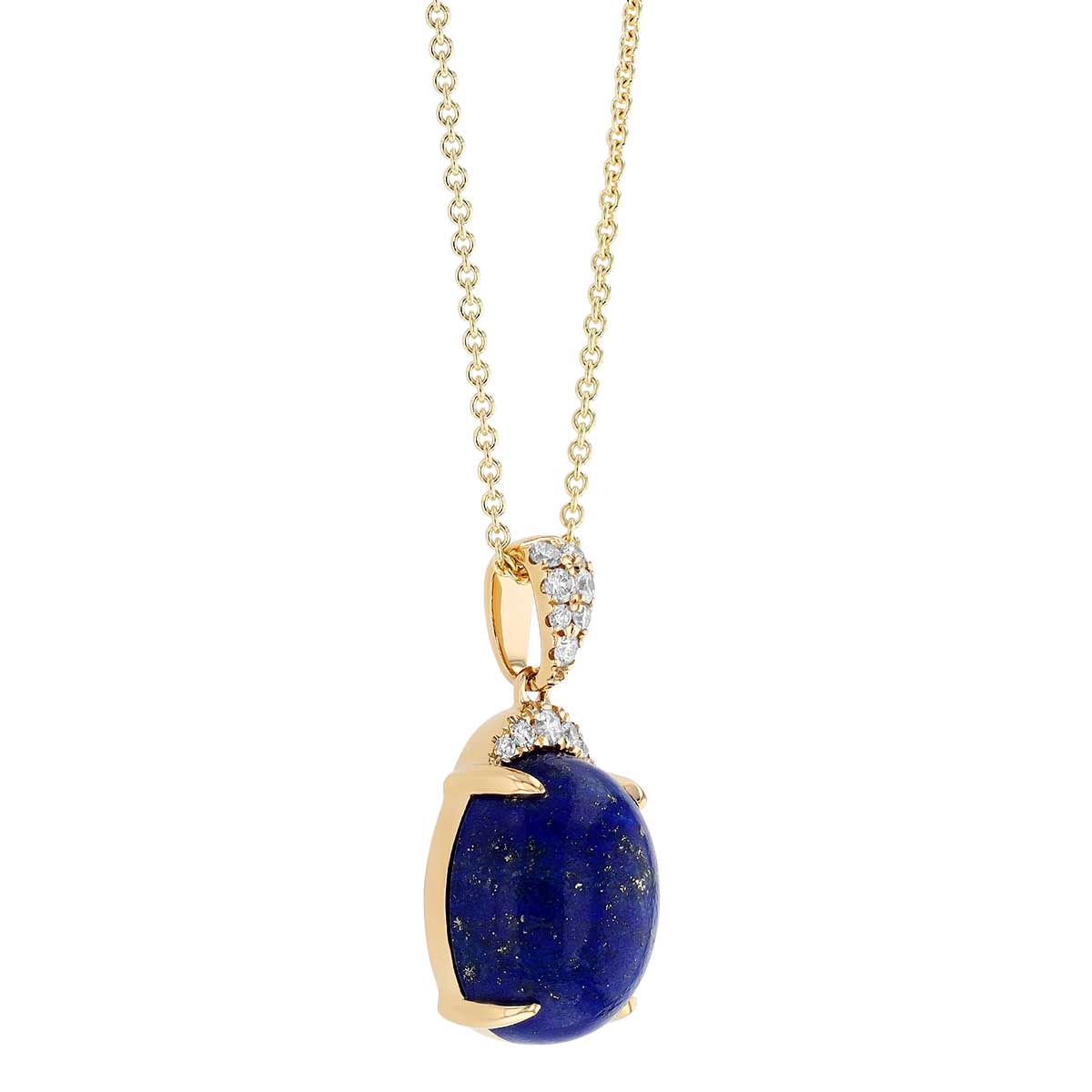 Oval Cabochon Lapis Lazuli & Diamond Pendant in Yellow Gold, 18