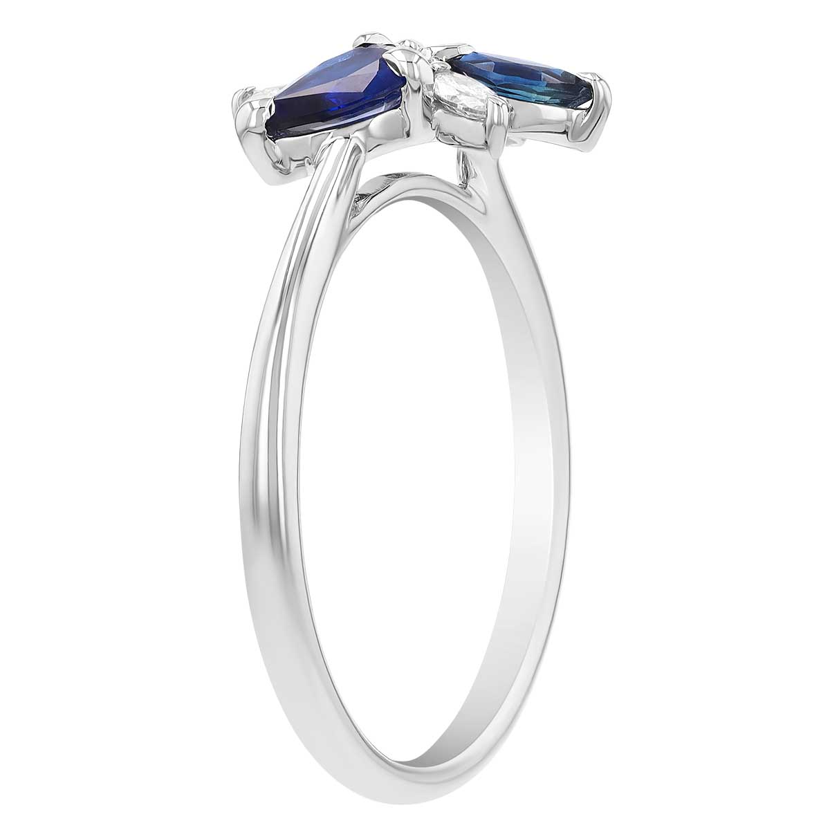 Multi-Shape Sapphire & Marquise Diamond Floral Cluster Ring in White Gold