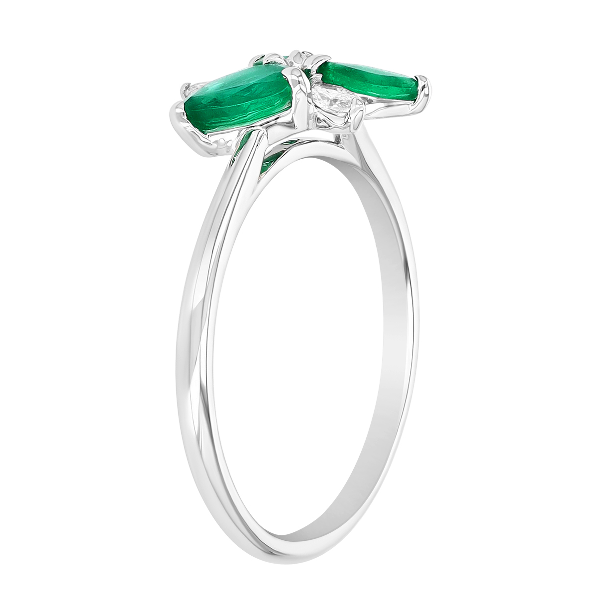 Multi-Shape Emerald & Marquise Diamond Floral Cluster Ring in White Gold