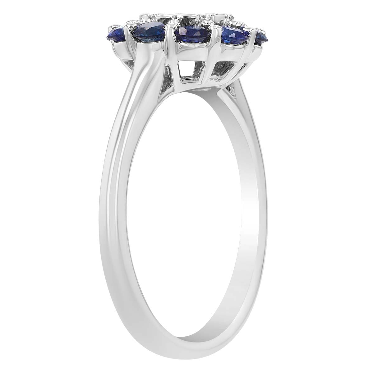 Round Diamond & Sapphire Halo Floral Ring in White Gold