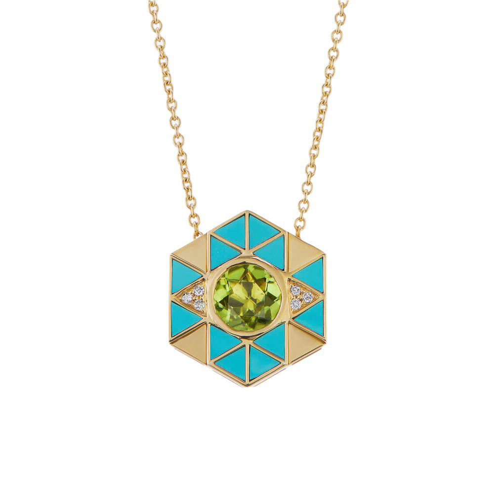 Harwell Godfrey Turquoise & Peridot Evil Eye Pendant in Yellow Gold, 18
