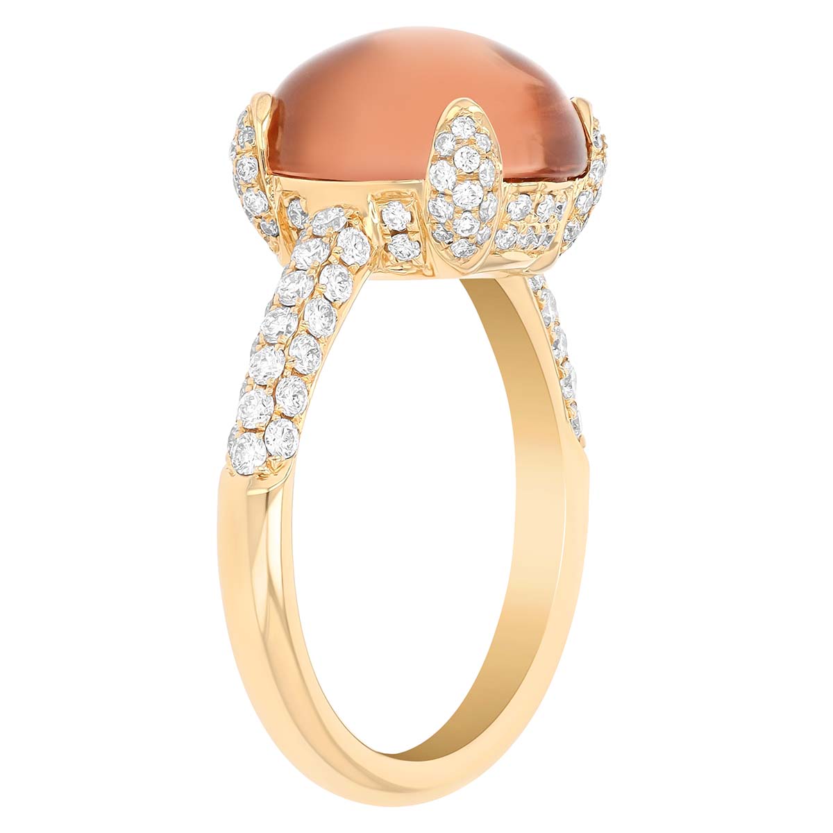 Oval Cabochon Tourmaline & Diamond Pavé Band Ring in Yellow Gold