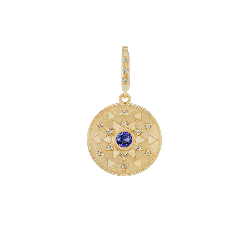 Harwell Godfrey Sapphire & Diamond Mini Sun Charm Pendant in Yellow Gold