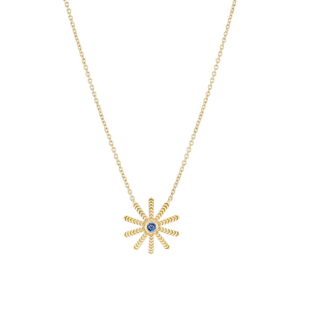 Harwell Godfrey Sapphire Tiny Sunflower Pendant in Yellow Gold