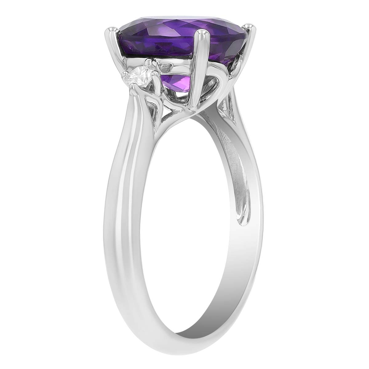 Oval Amethyst & Diamond Side Stone Ring in White Gold